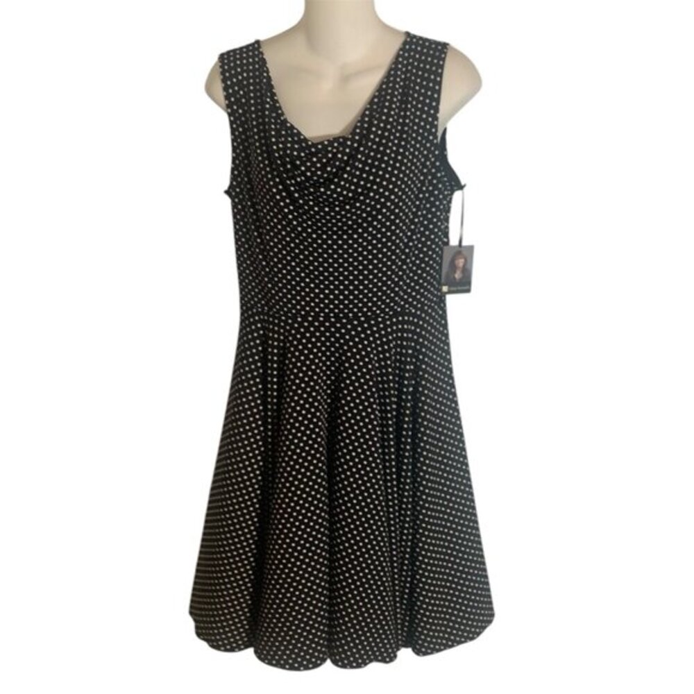 Valerie Bertinelli Black &  White Polka Dot Cowl Neck Dress Sz 10 NWT